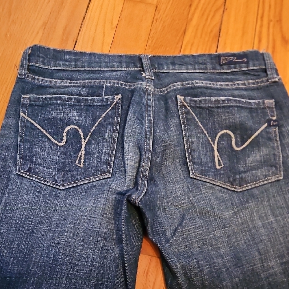 Citizens Of Humamity Low Waist Boot Cut, Sz 28 Blue Distressed Denim Jeans - Picture 8 of 12